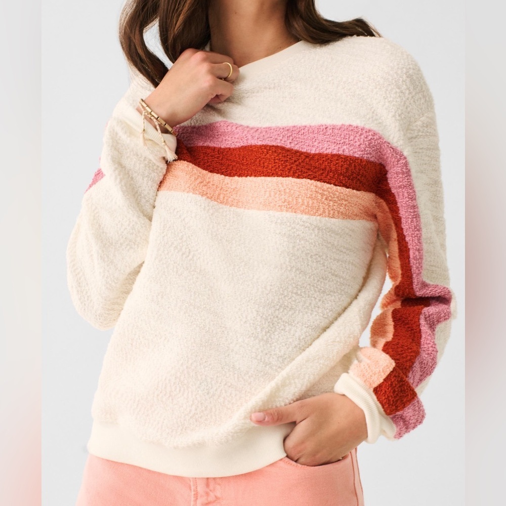 Faherty Women’s Vista Stripe French Terry Pullover Sweatshirt Size X-Small - Picture 1 of 10